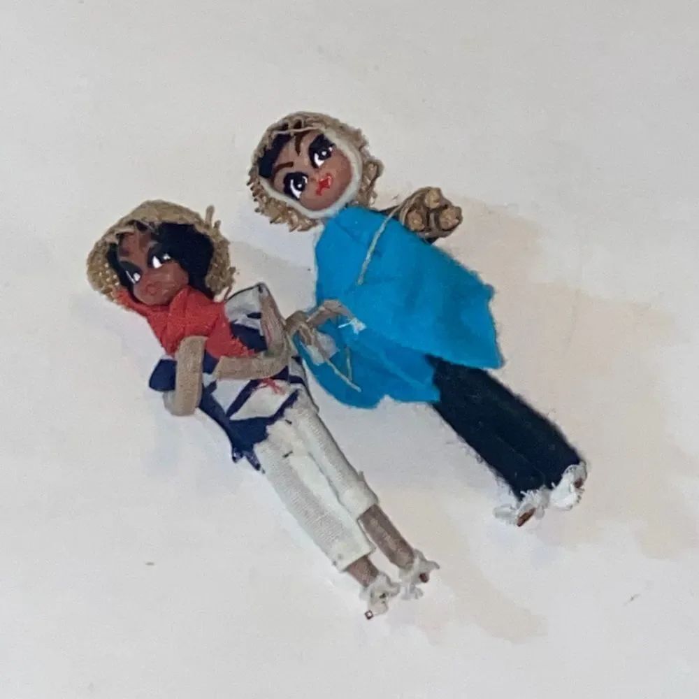 Vintage Handmade Colorful Dolls Set Decor
